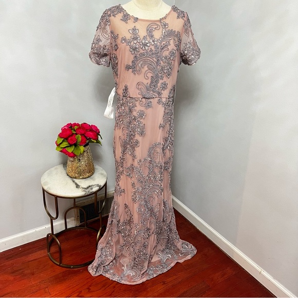 JS COLLECTION Pink Soutache Short Sleeve Full-Length Formal Dress / Gown - NWT - Picture 5 of 17